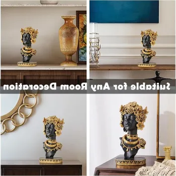 Statueta Decorativa Premium in Stil African - 3 Variante, Design Negru-Auriu cu Detalii Florale 35cm imagine