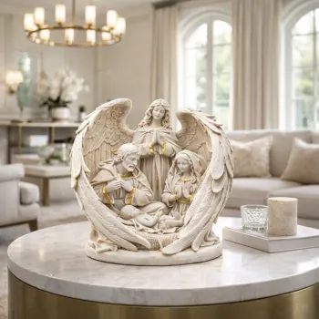 Statueta decorativa scena Nasterea Domnului cu inger decor religios elegant 23 x 15.5 x31 cm imagine