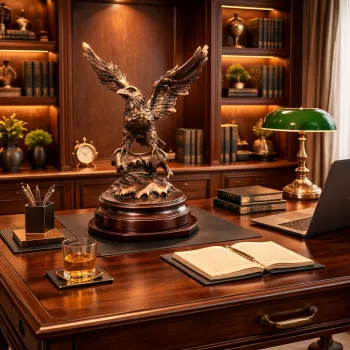 Statueta decorativa Vultur - finisaj auriu bronzat 19 x13 x24.5 cm imagine