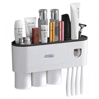 Suport 3 pahare magnetice si dispenser pasta de dinti cu 6 periute imagine