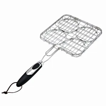 Suport carne hamburger pentru gratar KLUGMEISTER KY5223H, otel inoxidabil, maner termoizolant imagine