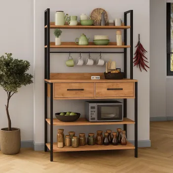 Suport de bucatarie cu 2 sertare si 5 rafturi 120x74x10 cm imagine