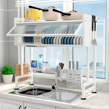 Suport de vase metalic multifunctional cu scurgator, suport pentru ustensile si tacamuri imagine