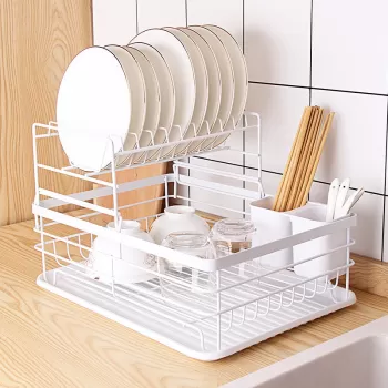 Suport de vase metalic supraetajat cu scurgator si suport tacamuri imagine