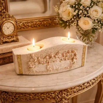 Suport decorativ pentru lumanari cu scena religioasa 22x10 cm decor elegant pentru casa imagine