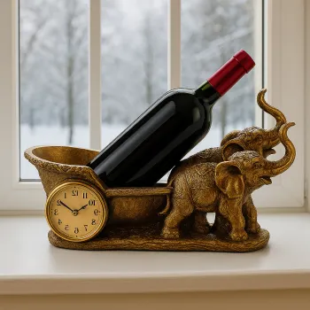 Suport Decorativ pentru Vin cu Ceas - Model Cai / Model Elefant imagine