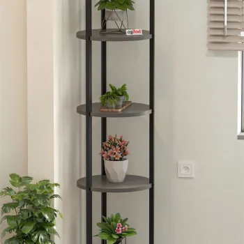 Suport flori si vase Lale cu 5 nivele, etajera decorativa pentru plante carti sau obiecte, cadru metalic + PAL melaminat 18 mm 40 x 160 cm, potrivita living balcon sau birou, stil modern scandinav imagine