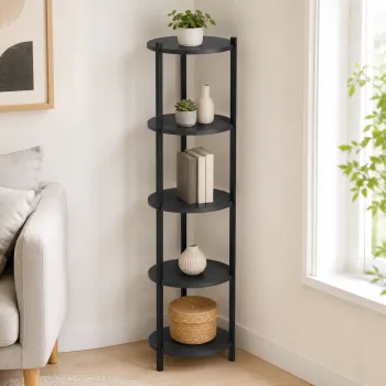 Suport flori si vase Lale cu 5 nivele, etajera decorativa pentru plante carti sau obiecte, cadru metalic + PAL melaminat 18 mm 40 x 160 cm, potrivita living balcon sau birou, stil modern scandinav imagine