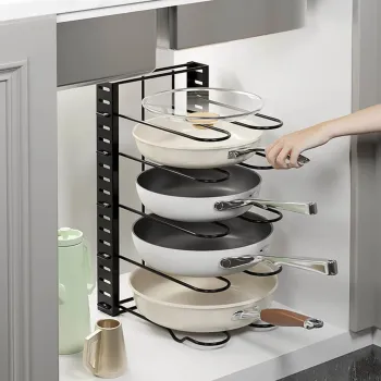 Suport Organizator Pentru Oale Tigai Si Capace Cu Separatoare Reglabile 40x20x5cm Negru imagine