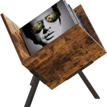 Suport pentru discuri vinil - Organizator pentru LP-uri, din PAL si metal, 30 x 30 x 17 cm, finisaj maro rustic imagine