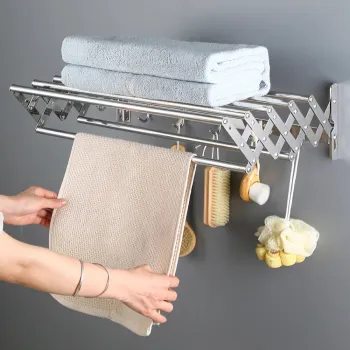 Suport pliabil pentru prosoape, inox, 7 bare, 5 carlige, 12-35.5 cm x 58 cm x 14.5 cm, argintiu imagine