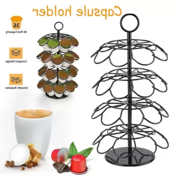 Suport rotativ 36 capsule, model brad de Craciun, 2 in 1, Dolce Gusto, otel inoxidabil, 28.5 x 12.5 cm, negru imagine