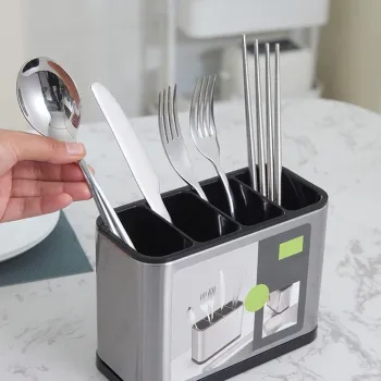 Suport tacamuri, Inox, 4 compartimente, Argintiu imagine