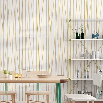 Tapet 3D alb cu dungi aurii, auto-adeziv pentru interior, 68 x 68 cm imagine