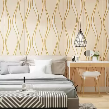 Tapet 3D caramida cu fir auriu uto-adeziv pentru interior, 70 x 77 cm imagine