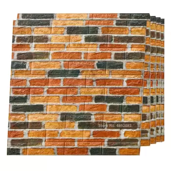 Tapet 3D caramida negru-portocaliu, auto-adeziv pentru interior, 70 x 77 cm imagine