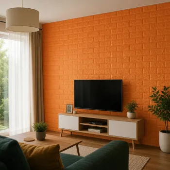 Tapet 3D Caramida Portocaliu Autoadeziv Decorativ Impermeabil 70x70cm imagine