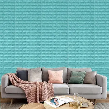 Tapet 3D caramida Turquaz auto-adeziv pentru interior, 70 x 77 cm imagine