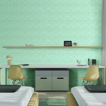 Tapet 3D caramida Verde auto-adeziv pentru interior, 70 x 77 cm imagine