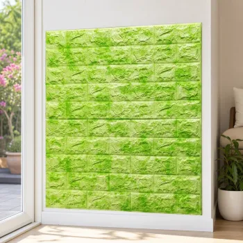Tapet 3D caramida Verde cu alb auto-adeziv pentru interior, 70 x 77 cm imagine