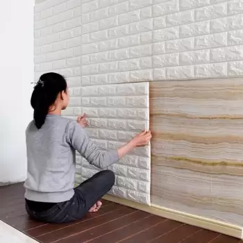 Tapet 3D caramizi albe, auto-adeziv pentru interior, 70 x 77 cm imagine