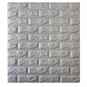 Tapet 3D caramizi argintii, gri, auto-adeziv pentru interior, 70 x 77 cm imagine