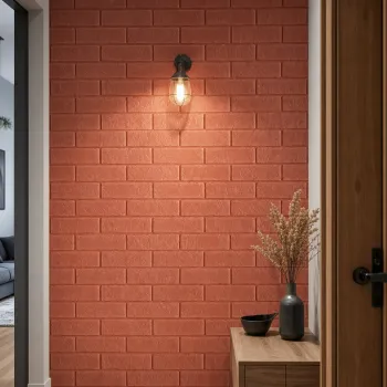 Tapet Caramida  maroniu-portocaliu, Textura 3D Autoadeziv Decorativ Perete 70x77cm imagine