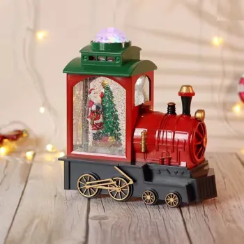 Tren locomotiva decorativa de Craciun cu Mos Craciun, bradut, efect ninsoare, lumini LED si functie muzicala imagine