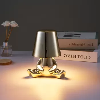Veioza cu touch, Little Golden Man Thinker Lamp, incarcare USB, aurie, 3W imagine