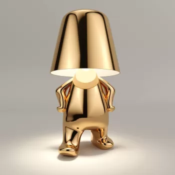 Veioza cu touch, Little Golden Man Thinker Lamp, incarcare USB, aurie, 3W imagine