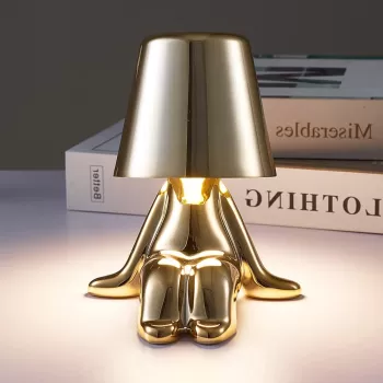 Veioza cu touch, Little Golden Man Thinker Lamp, incarcare USB, aurie, 3W imagine