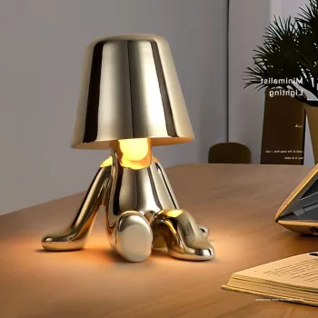 Veioza cu touch, Little Golden Man Thinker Lamp, incarcare USB, aurie, 3W imagine